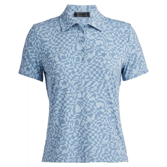 G/FORE Distorted Check Silky Tech Nylon Polo Shirt Blue Short Sleeve Women’s M - Picture 1 of 10